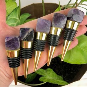 Amethyst Square Cut Crystal Stone gold metal plated wine bottle stopper